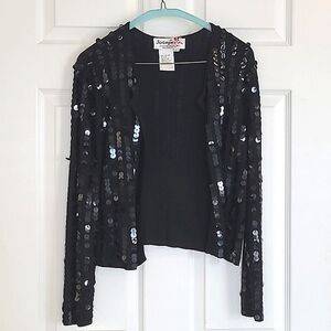 Joseph A. 100% silk fancy big sequin open front black cardigan size Large